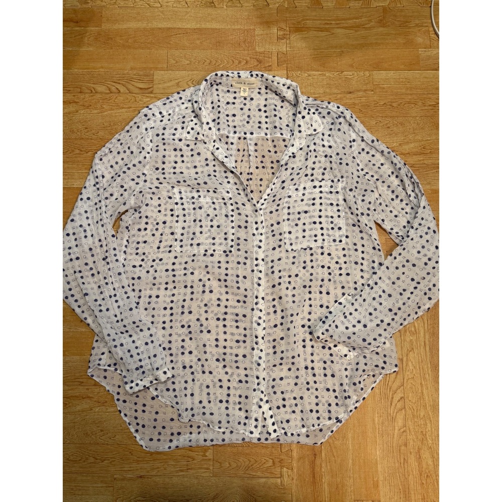 Cloth & Stone Women Blue White Polka Dot Rayon Button Down Shirt Large C2893-151